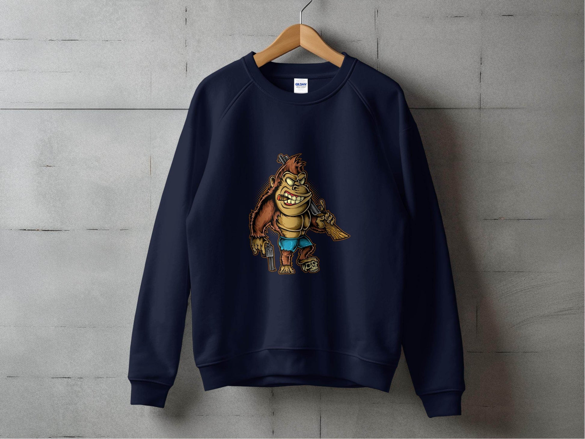 Fierce Smooking Gorilla with Gun Graphic Printed Sweater - Design & Vybe