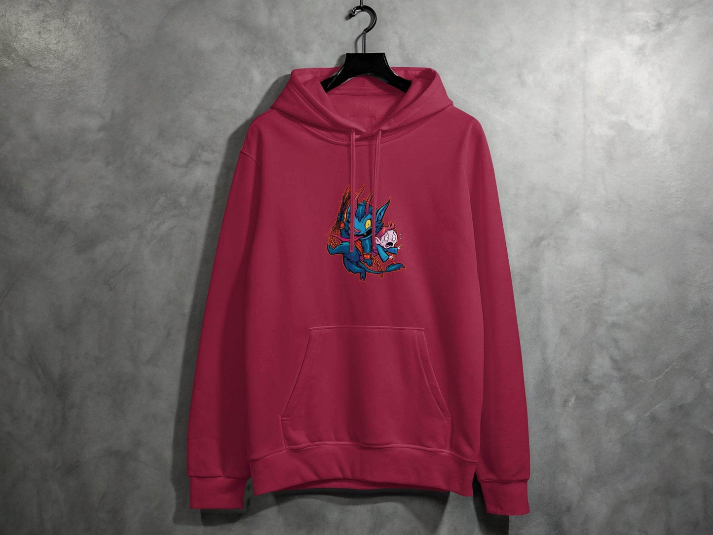 Krampus With Child Caught Illustration Cartoon Hoodie - Design & Vybe