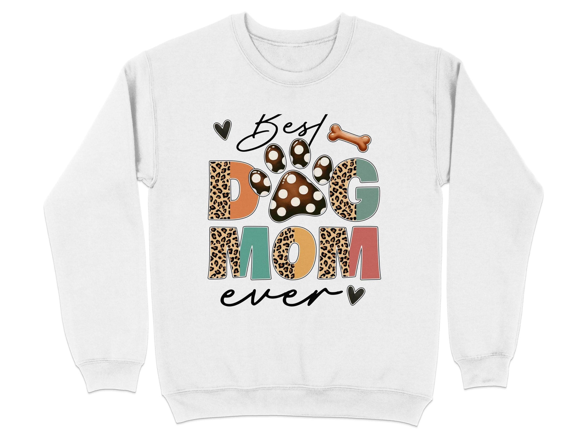 Best Dog Mom Ever Animal Print Heart Bone Graphic Sweater - Design & Vybe