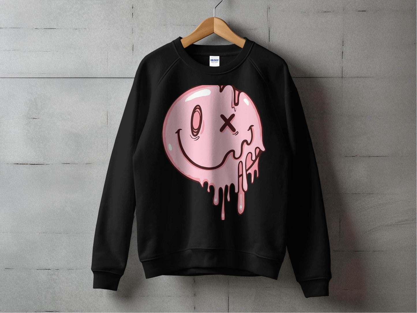 Melting Dripping Smiley Graphic Accent Sweater - Design & Vybe
