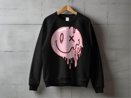 Melting Dripping Smiley Graphic Accent Sweater - Design & Vybe