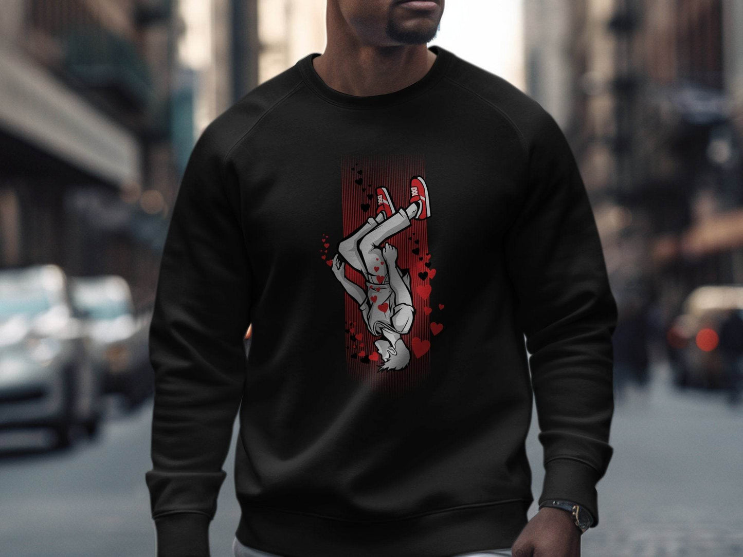 Dynamic Falling Character Heart Design Sweater - Design & Vybe