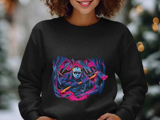 Masked Horror with Axes Abstract Graphics Cool Sweater - Design & Vybe
