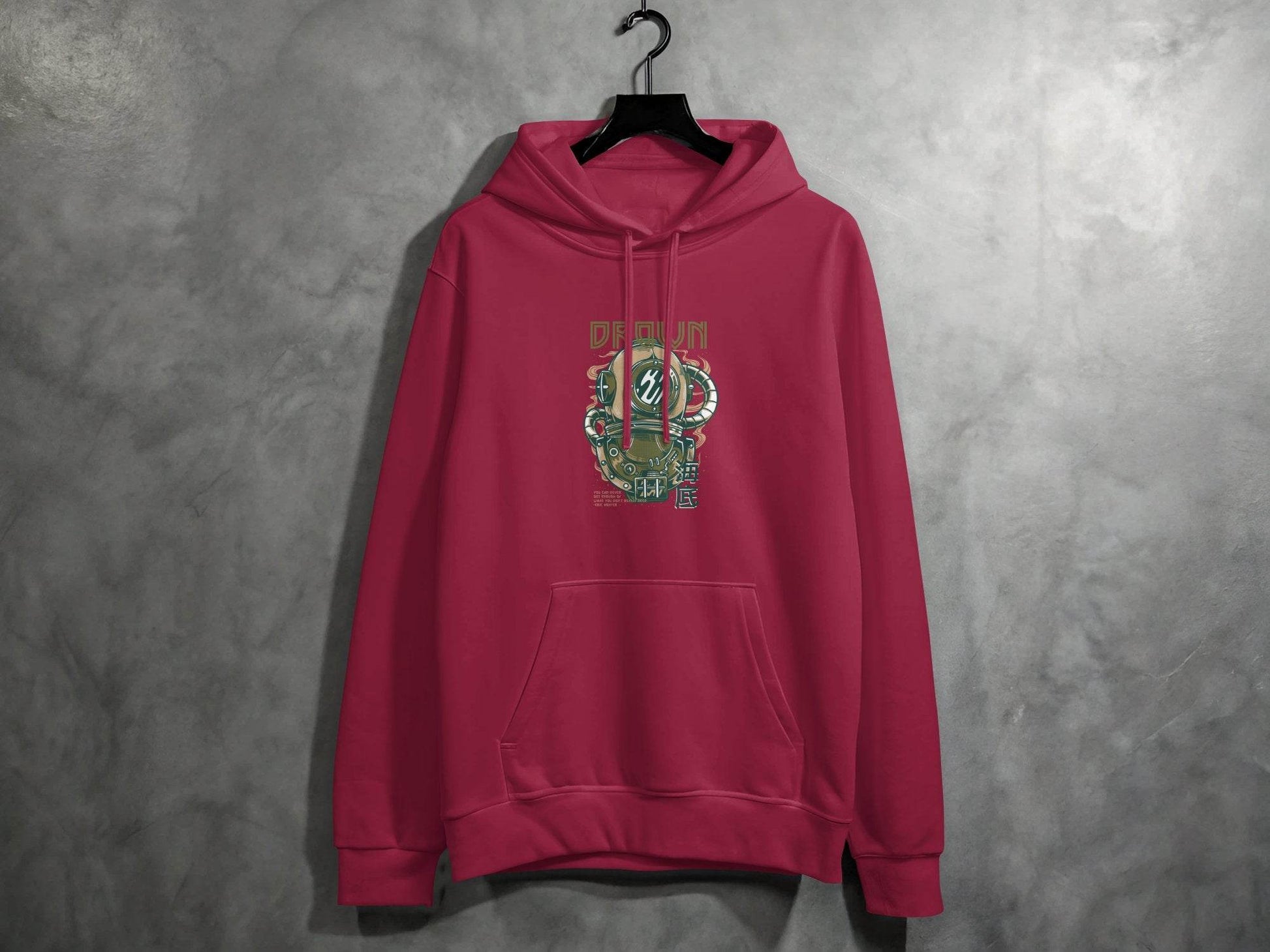 Retro Diving Helmet with DROWN Graphic Cool Hoodie - Design & Vybe