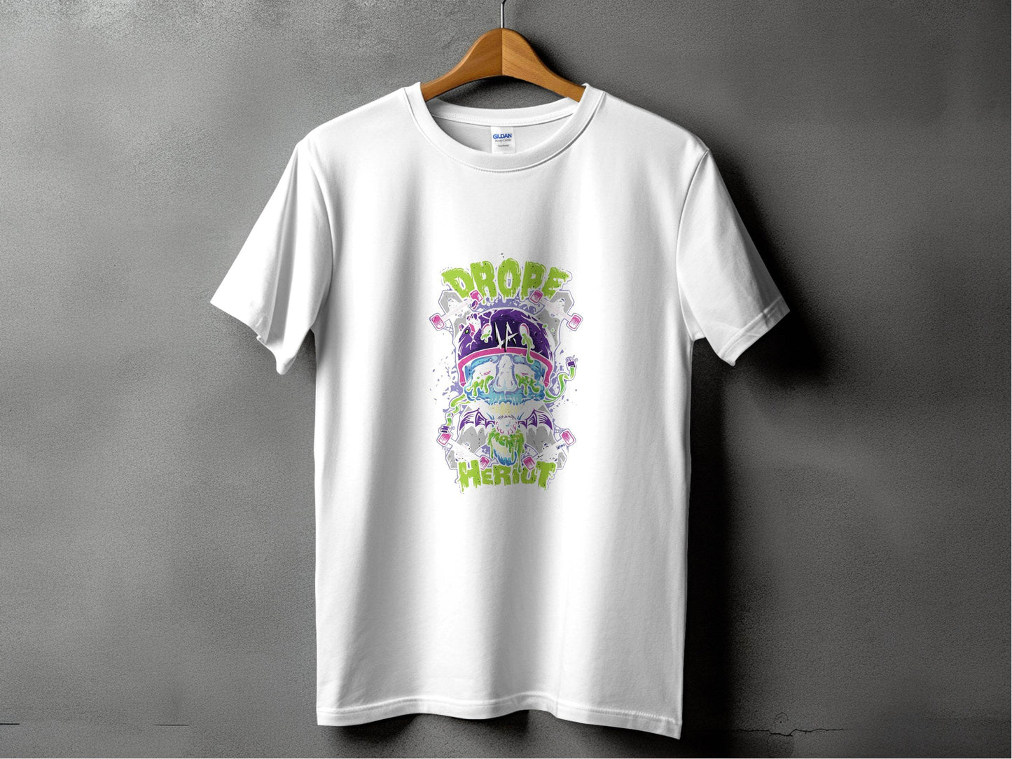 Drop Herout with Helmet and Skull Graphic Print T-Shirt - Design & Vybe