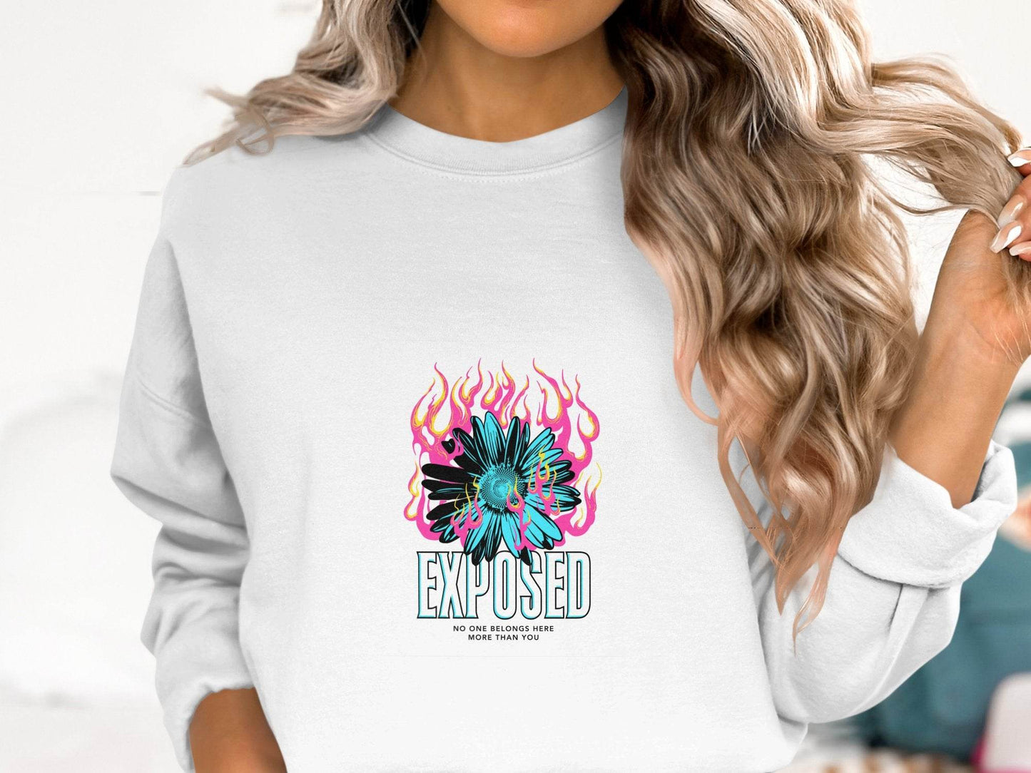 Exposed Flower With Pink Flames Graphic Sweater - Design & Vybe