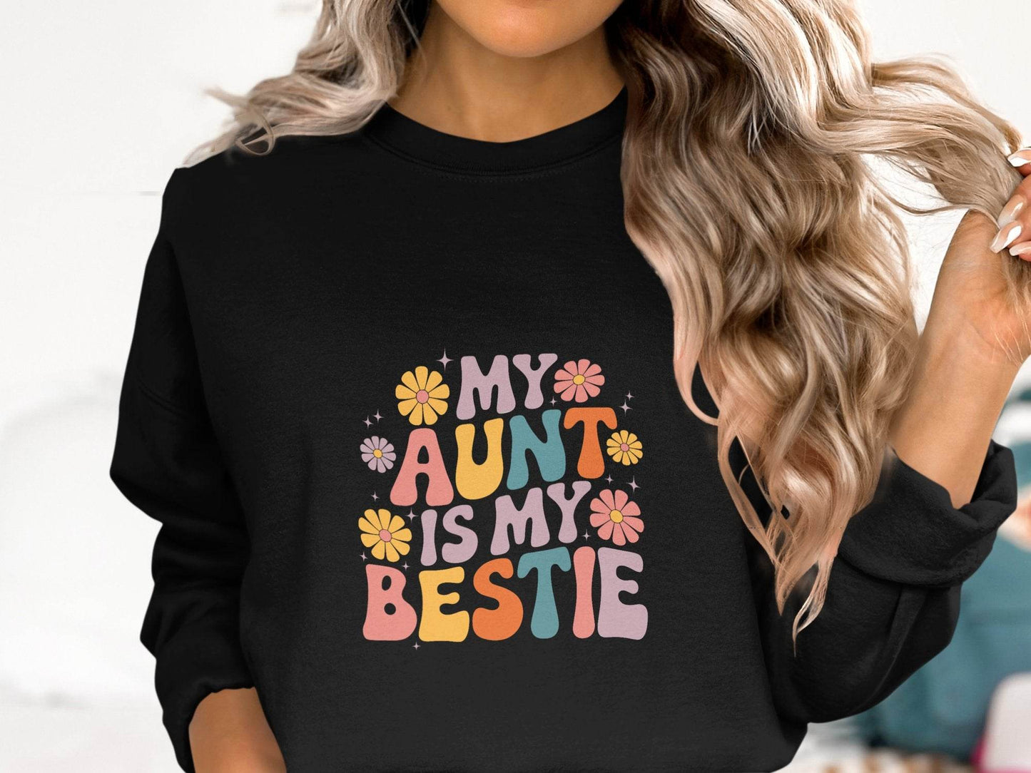 My Aunt is My Bestie Floral Design Graphic Sweater - Design & Vybe