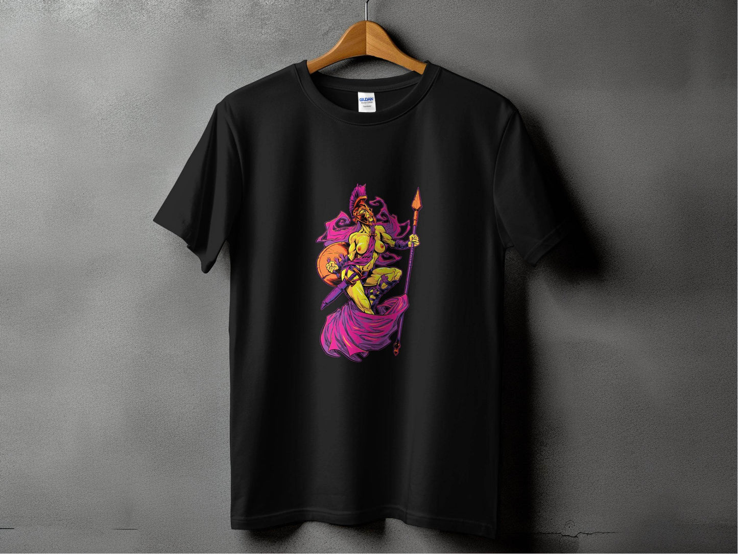 Striking Female Warrior with Spear Graphic Art T-Shirt - Design & Vybe
