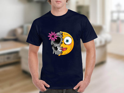 Half Skull and Happy Face Smiley Design T-Shirt - Design & Vybe