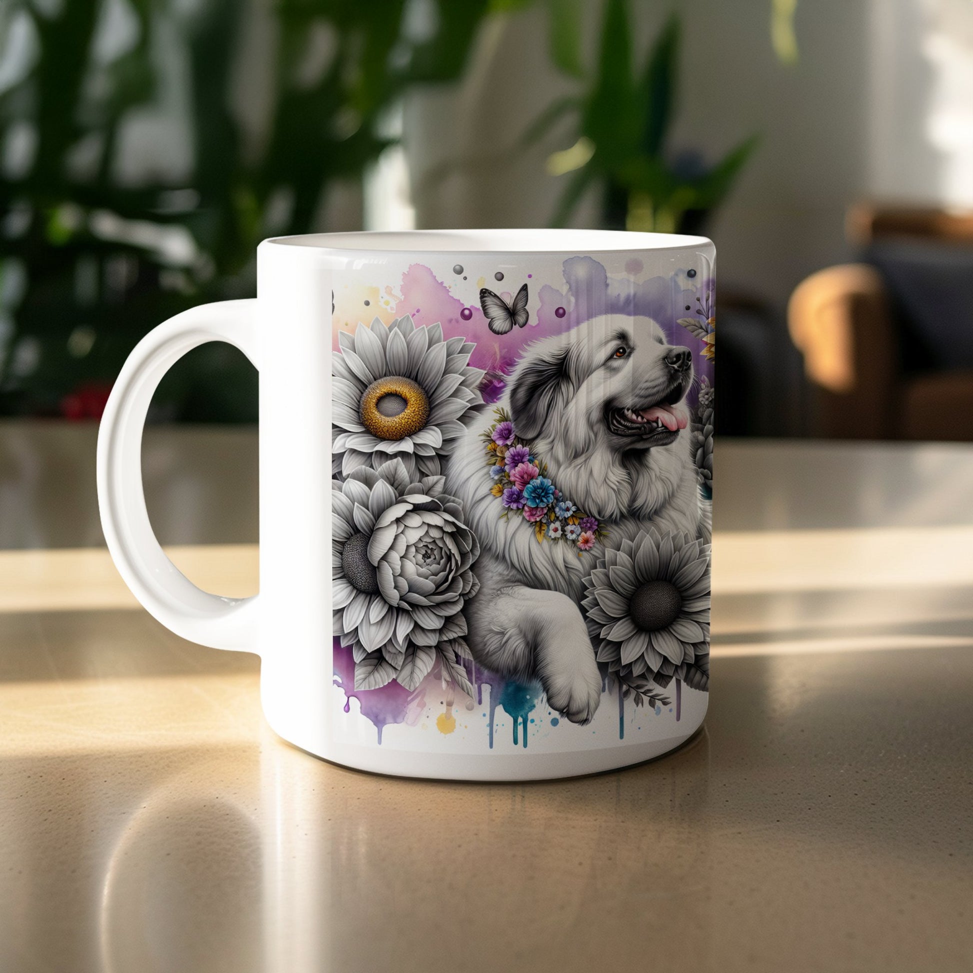 Vibrant Floral Dog Design Ceramic Coffee Product Type