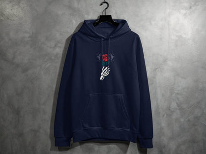 Skeletal Hand Holding Red Rose Floral Design Hoodie - Design & Vybe