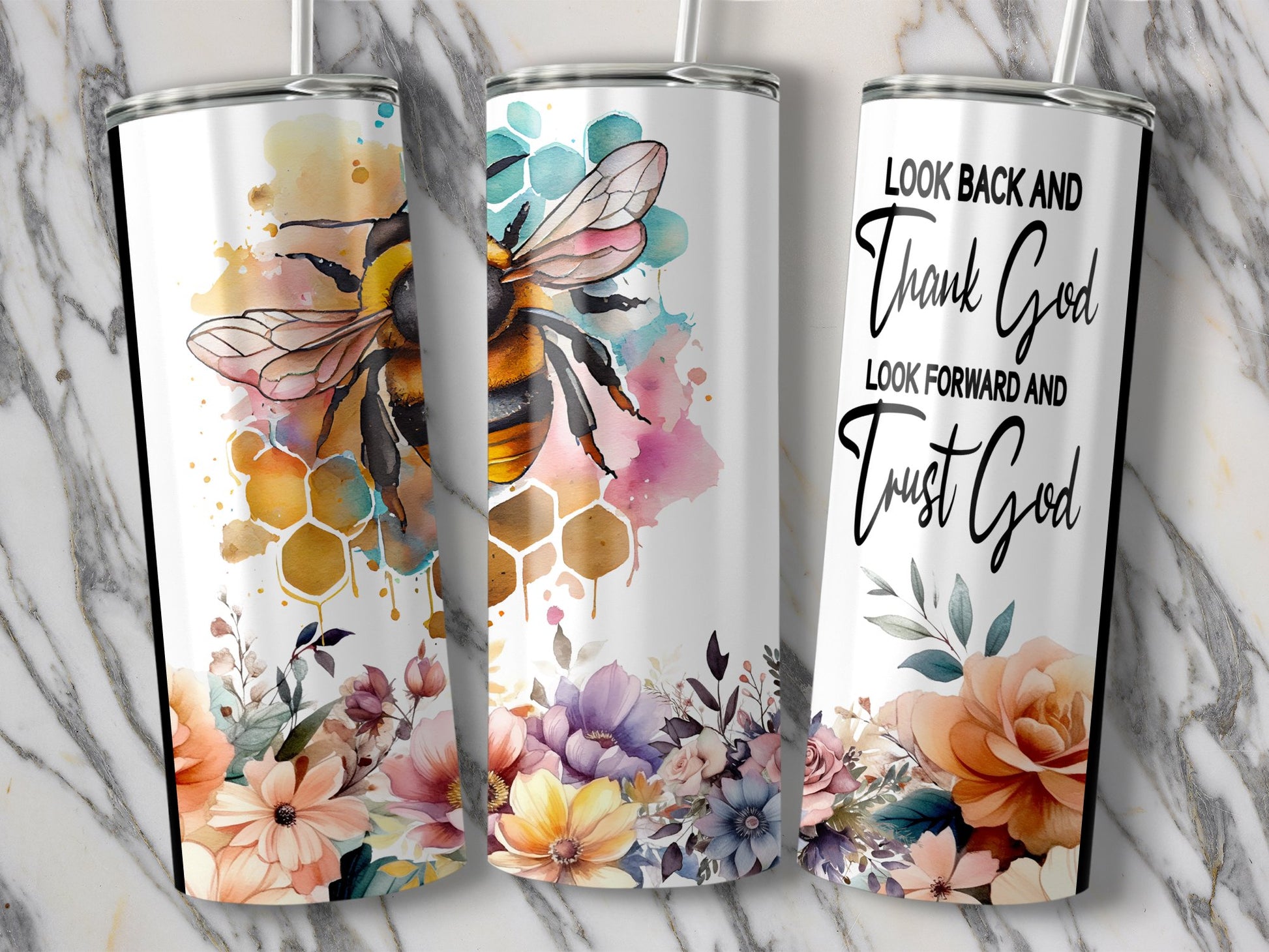 Floral and Inspirational Bee Design Tumbler product