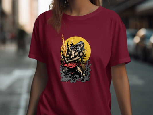 Fierce Warrior with Fiery Sword Graphic T-Shirt product type