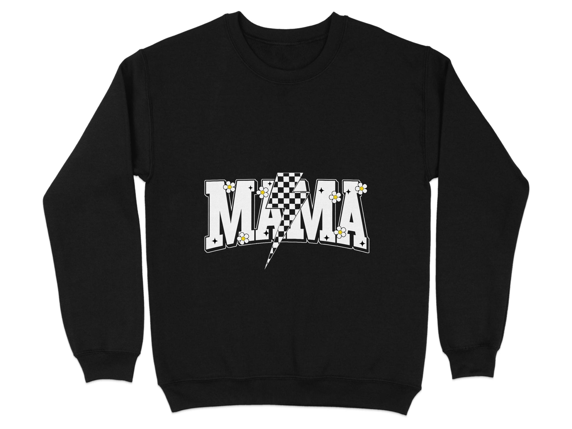 Retro Mama Checkered Bolt Floral Design Graphic Sweater - Design & Vybe