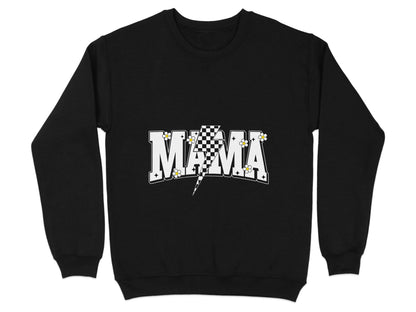 Retro Mama Checkered Bolt Floral Design Graphic Sweater - Design & Vybe