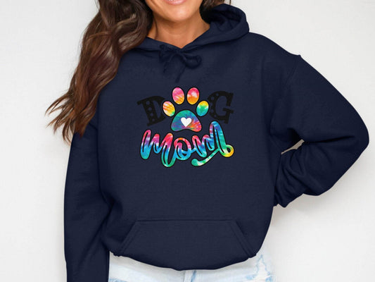 Dog Mom Paw Print Tie Dye Style Cute Graphic Design Hoodie - Design & Vybe