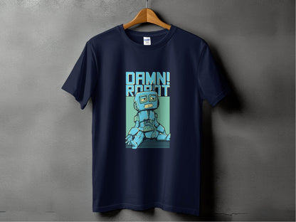 DAMN! Sad Robot Art With Greenish Backdrop Design T-Shirt - Design & Vybe