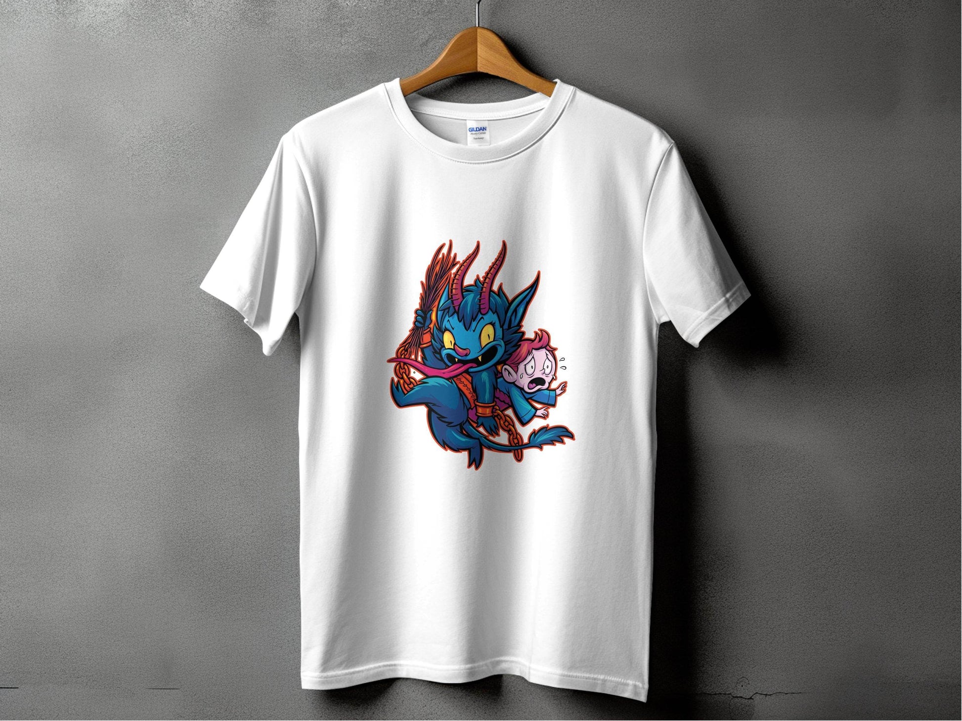 Krampus With Child Caught Illustration Cartoon T-Shirt - Design & Vybe