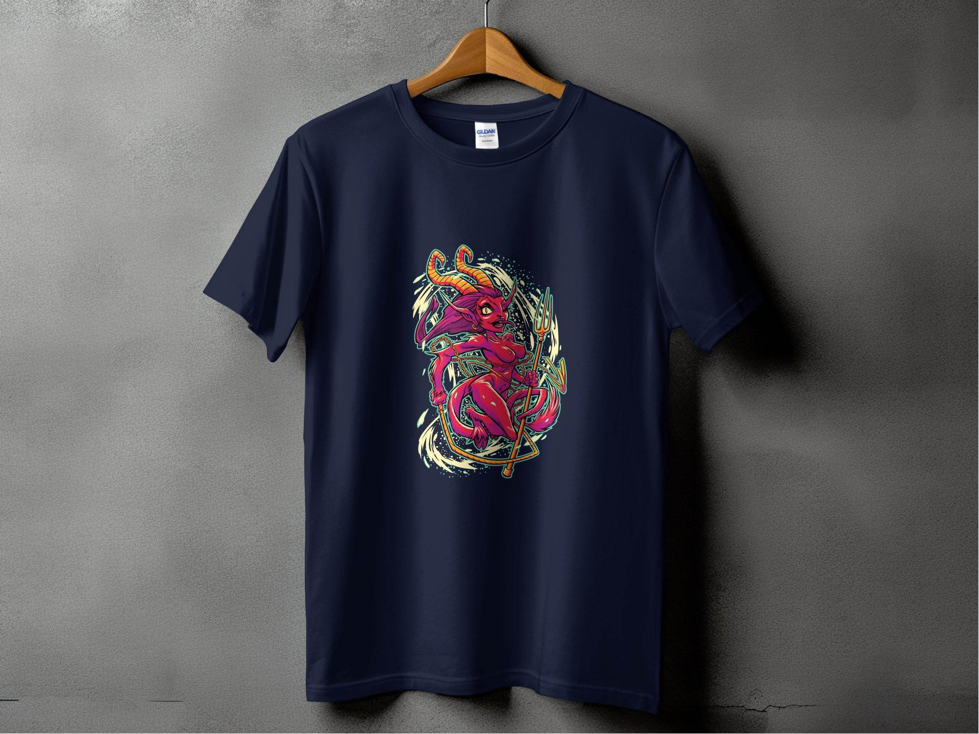Fiery Temptress Devil Girl Art With A Pitchfork T-Shirt - Design & Vybe