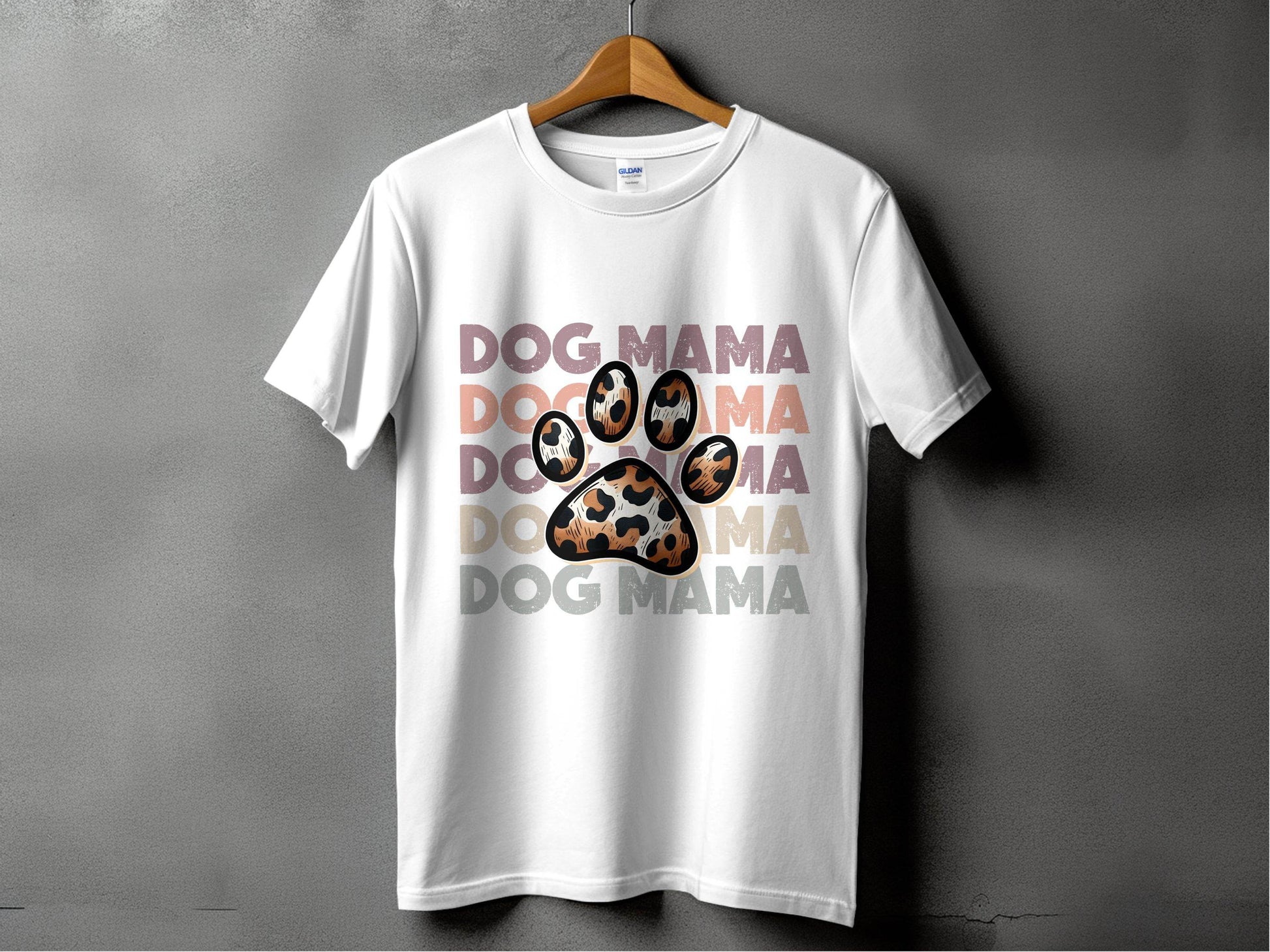 Dog Mama Paw Print Repeating Wording Design Image T-Shirt - Design & Vybe