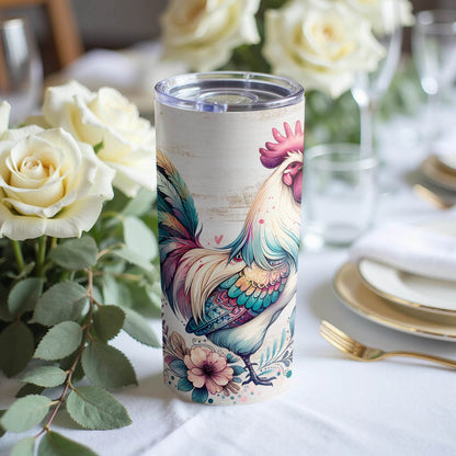 Artistic Rooster Floral Accented Design Great for Spring Tumbler - Design & Vybe