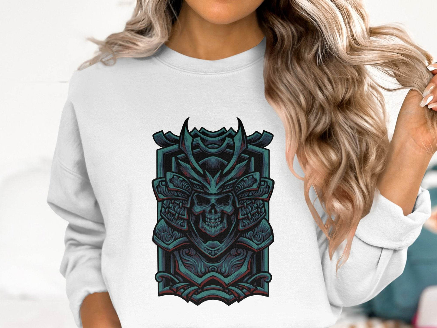 Menacing Samurai Skull Design Graphic Sweater - Design & Vybe