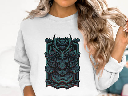 Menacing Samurai Skull Design Graphic Sweater - Design & Vybe