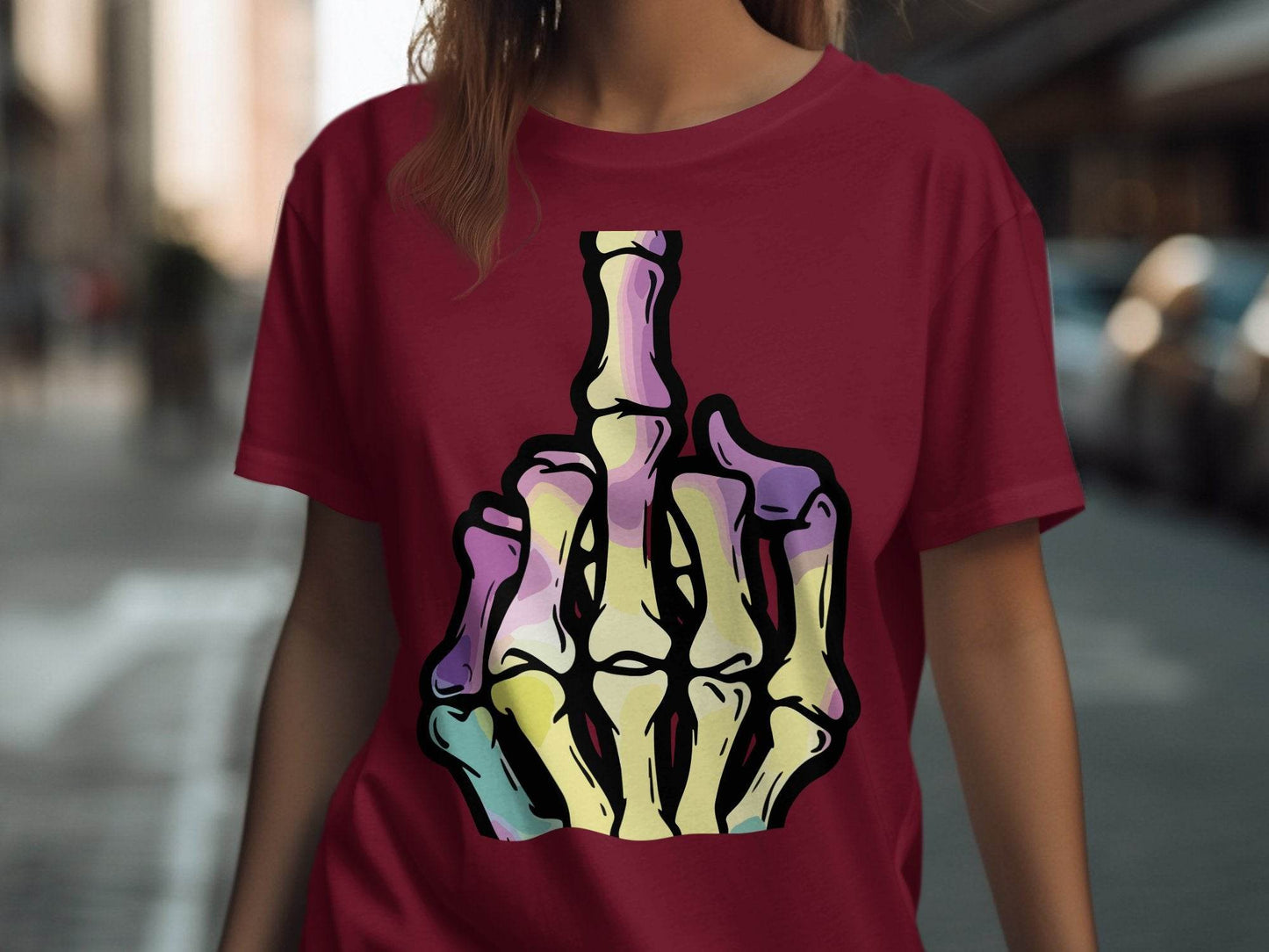 Colorful Skeleton Hand Gesture Graphic T-Shirt - Design & Vybe