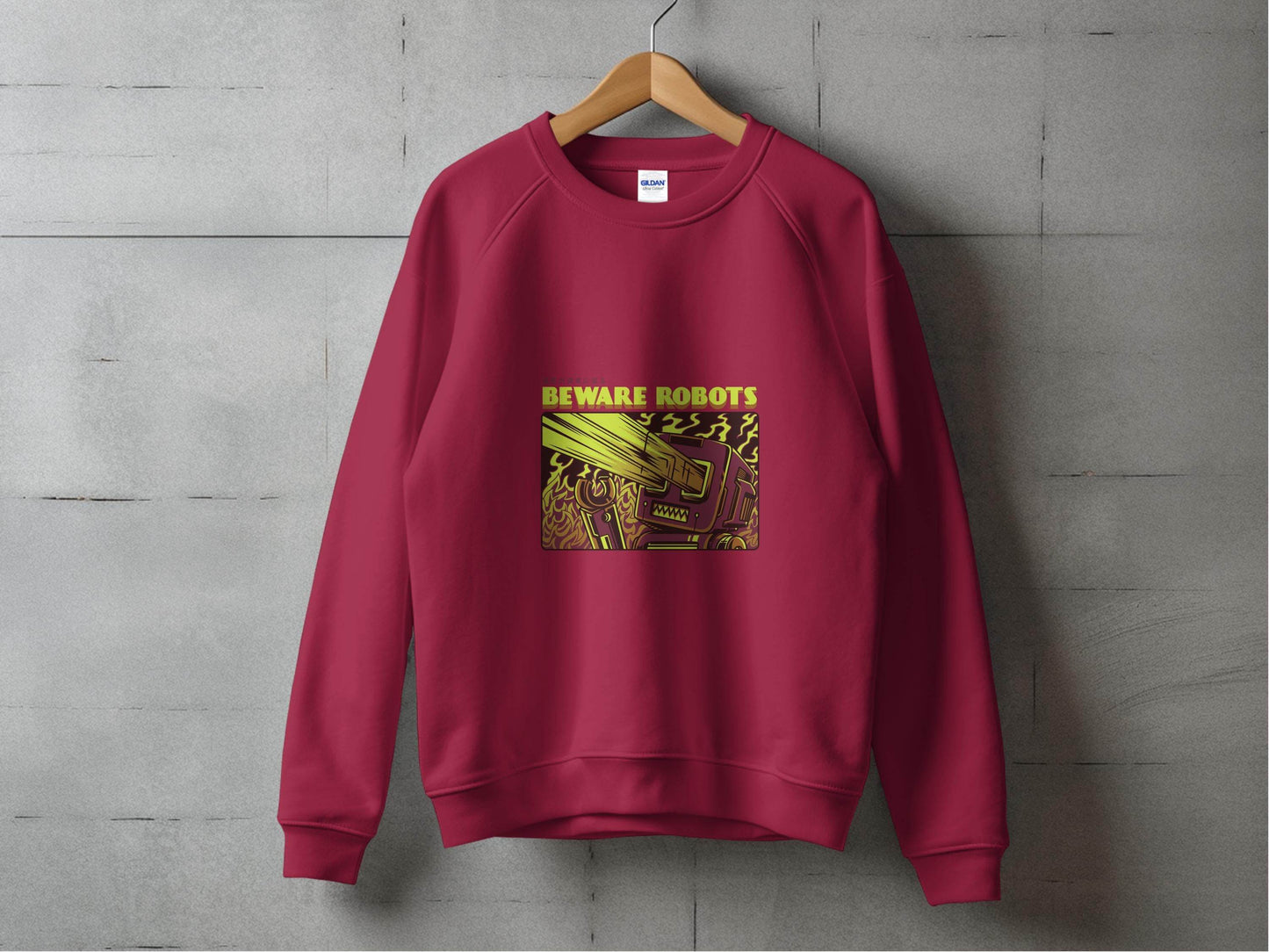 Retro Robot Invasion Graphic Beware Robots Sweaters - Design & Vybe