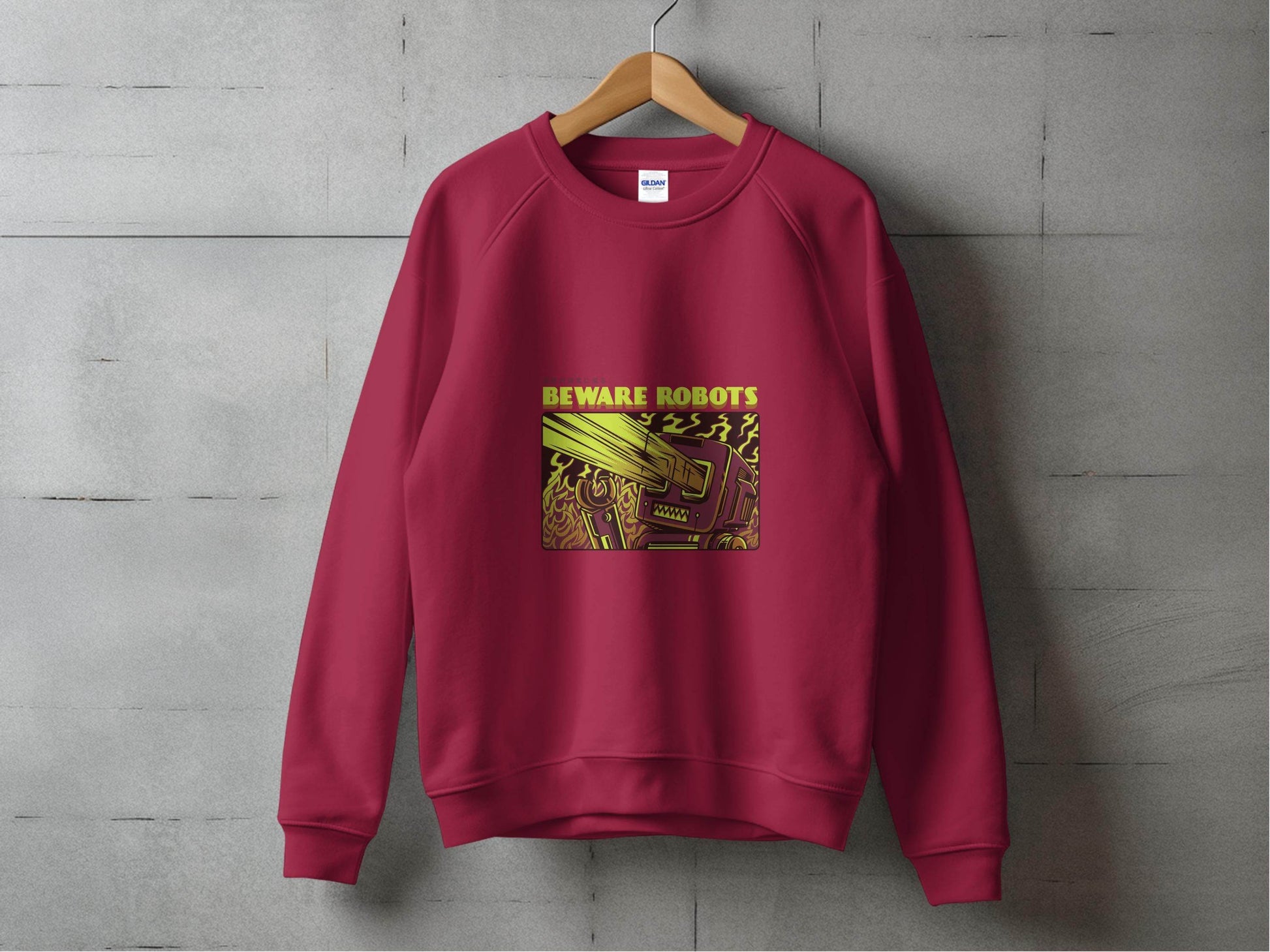 Retro Robot Invasion Graphic Beware Robots Sweaters - Design & Vybe