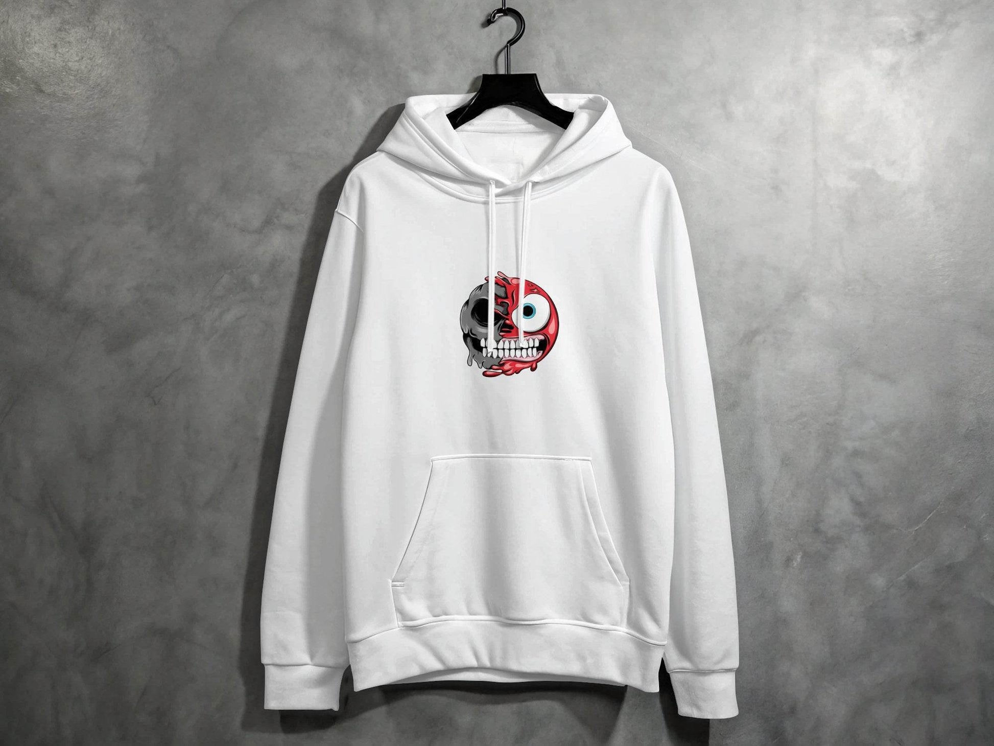 Half Skull And Cartoon Face Fun Graphic Design Hoodie - Design & Vybe