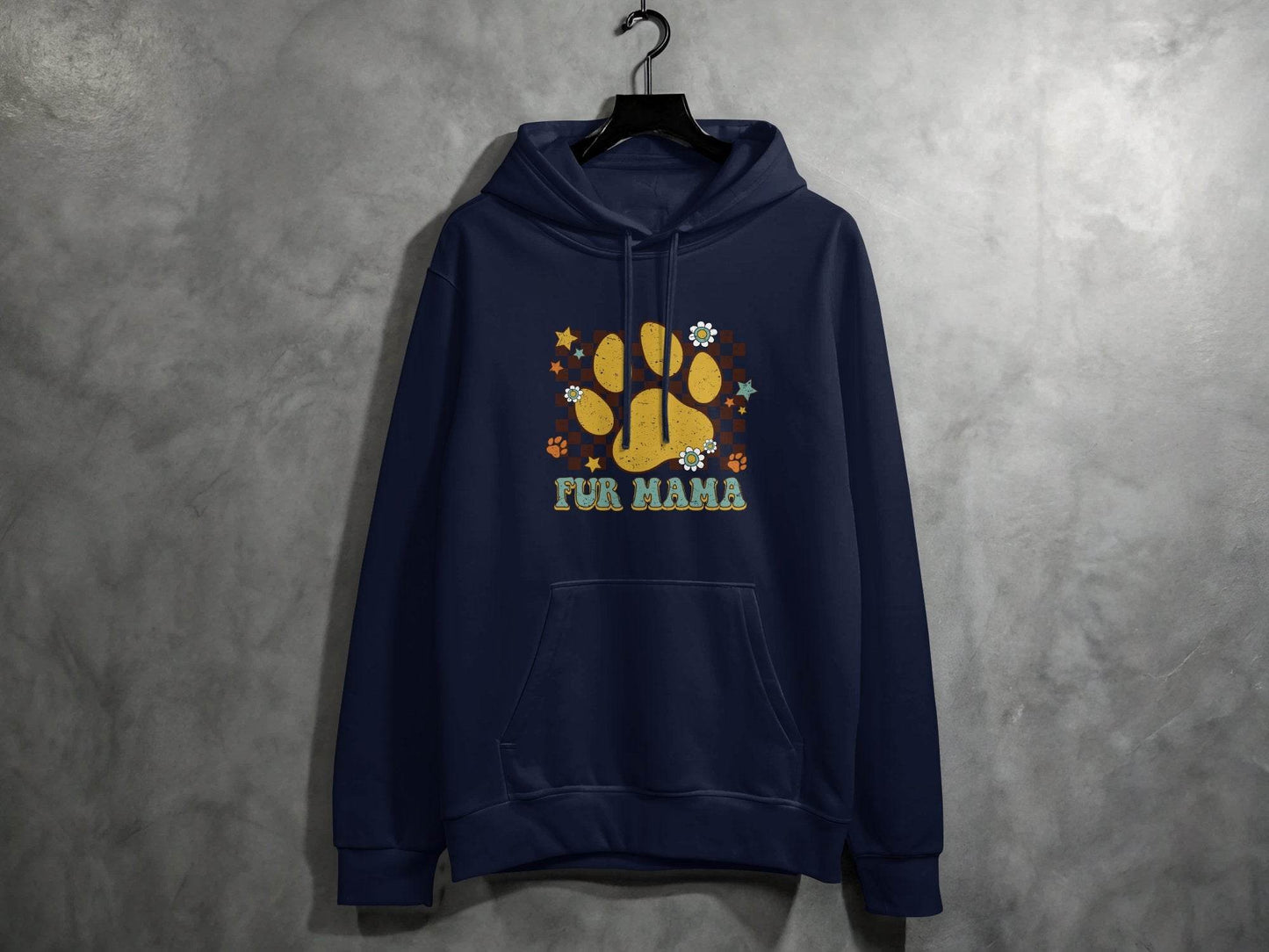Fur Mama Paw Print Stars Flowers Checkered Pattern Hoodie - Design & Vybe