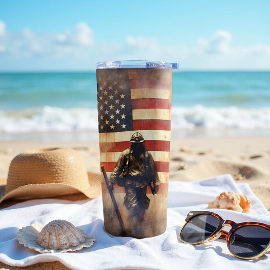 Patriotic Firefighter With USA Flag Tumbler product