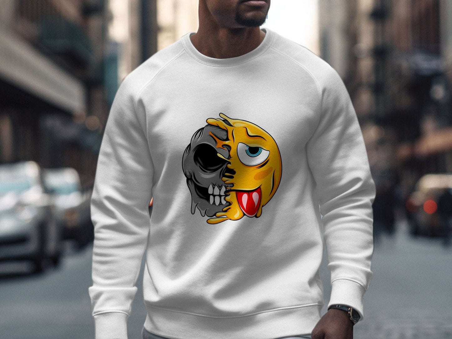 Edgy Skull and Funny Face Duality Creative Smiley Sweater - Design & Vybe