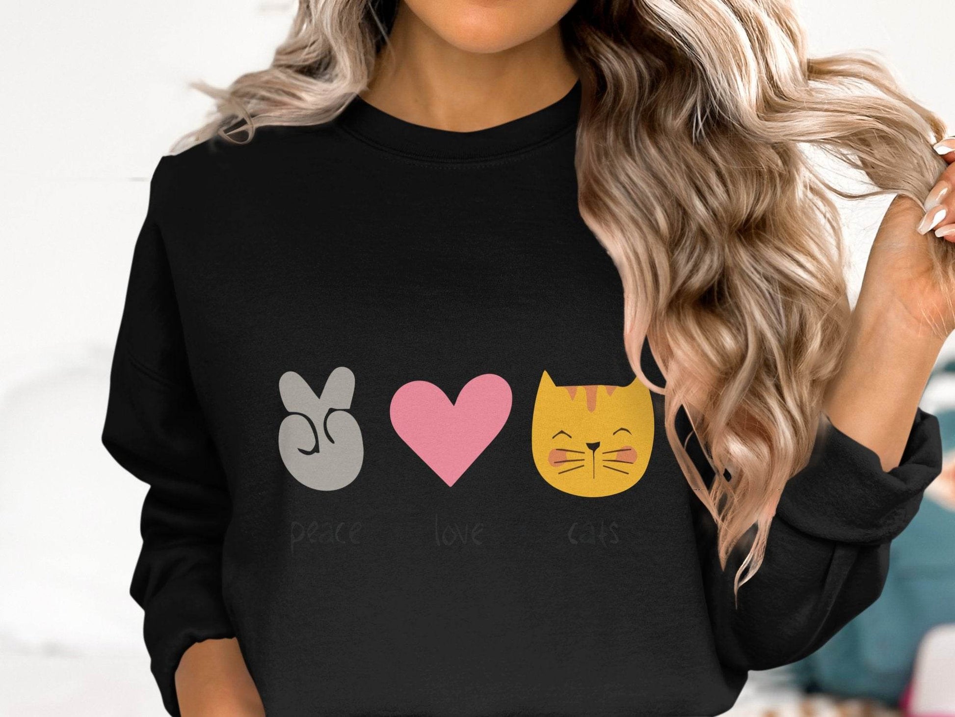 Peace Love Cats Graphic Design Sweater - Design & Vybe