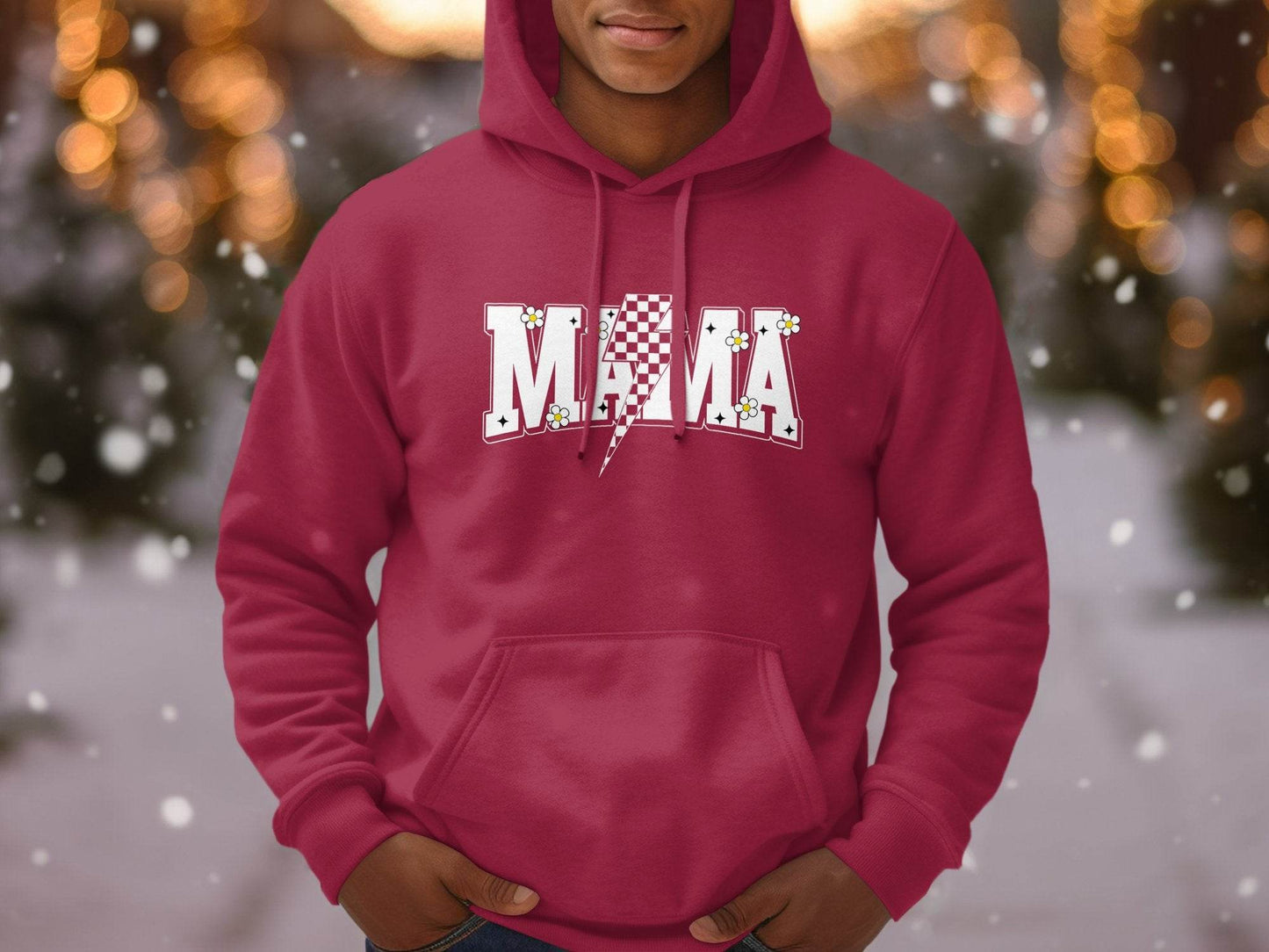 Retro Mama Checkered Bolt Floral Design Graphic Hoodie - Design & Vybe