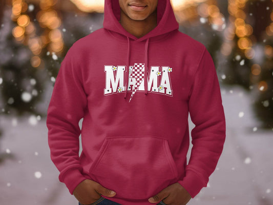 Retro Mama Checkered Bolt Floral Design Graphic Hoodie - Design & Vybe