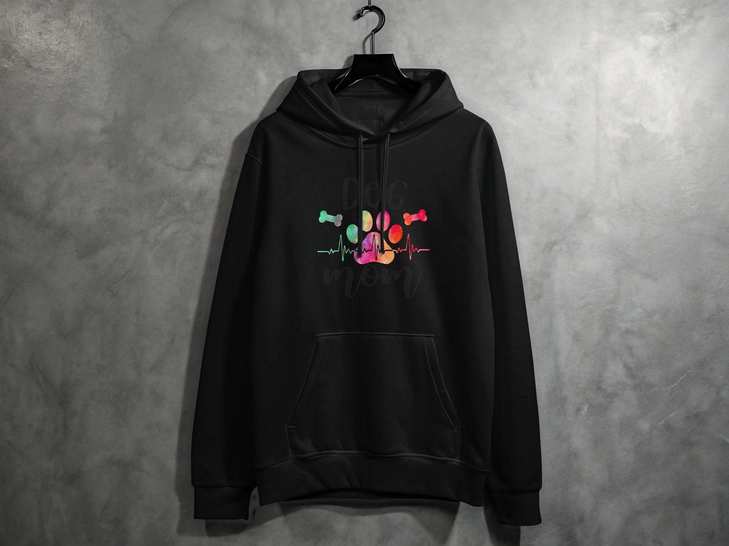 Dog Mom with Paw Print and Heartbeat Graphic Design Hoodie - Design & Vybe