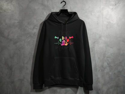 Dog Mom with Paw Print and Heartbeat Graphic Design Hoodie - Design & Vybe