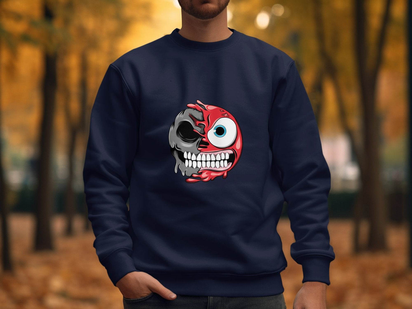 Half Skull And Cartoon Face Fun Graphic Design Sweater - Design & Vybe
