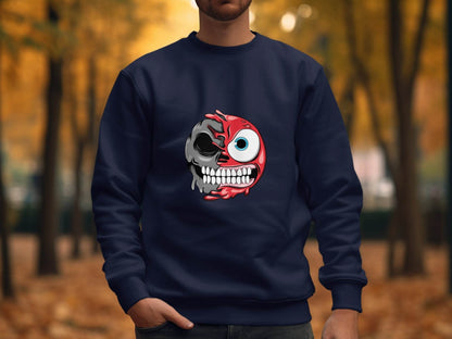 Half Skull And Cartoon Face Fun Graphic Design Sweater - Design & Vybe