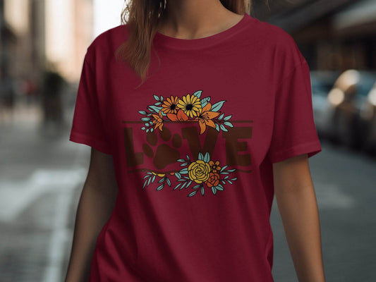 Floral Love Paw Print Design Graphic Flower Design T-Shirt - Design & Vybe