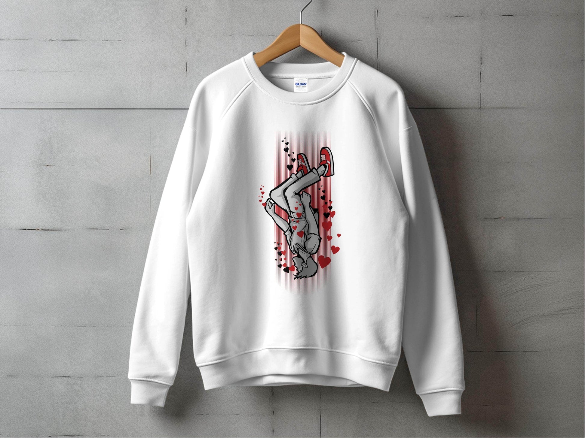 Dynamic Falling Character Heart Design Sweater - Design & Vybe