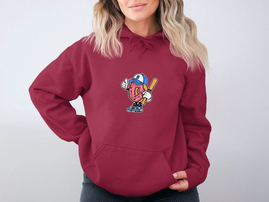 Donut Baseball Player Cartoon Vector Illustration Hoodie - Design & Vybe