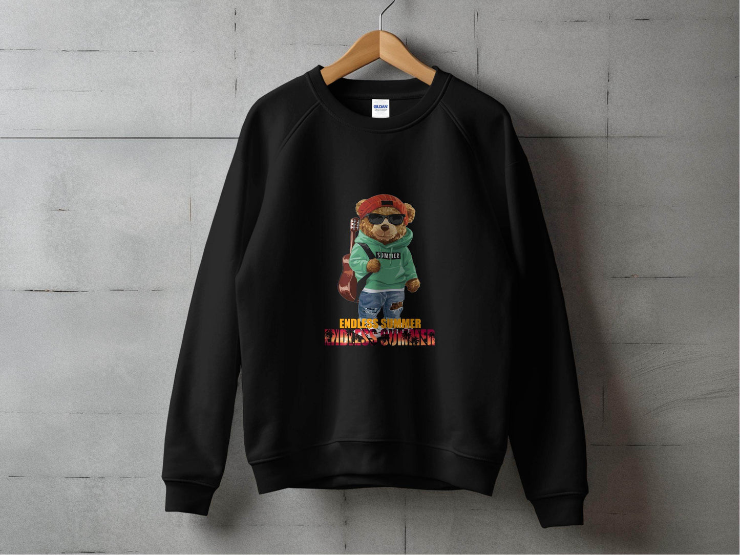 Summer Bear with Guitar Endless Summer Graphic Sweater - Design & Vybe