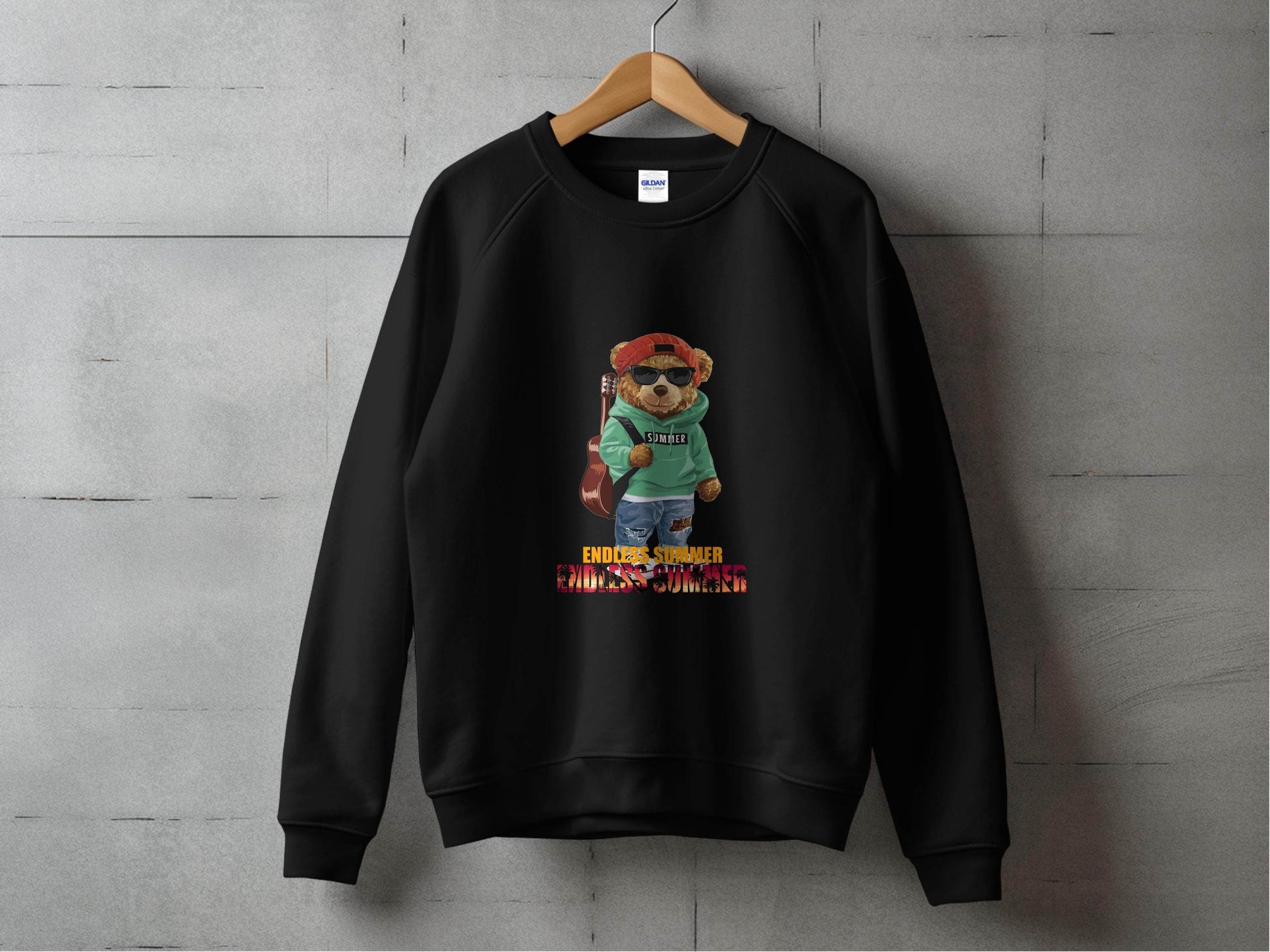 Summer Bear with Guitar Endless Summer Graphic Sweater - Design & Vybe