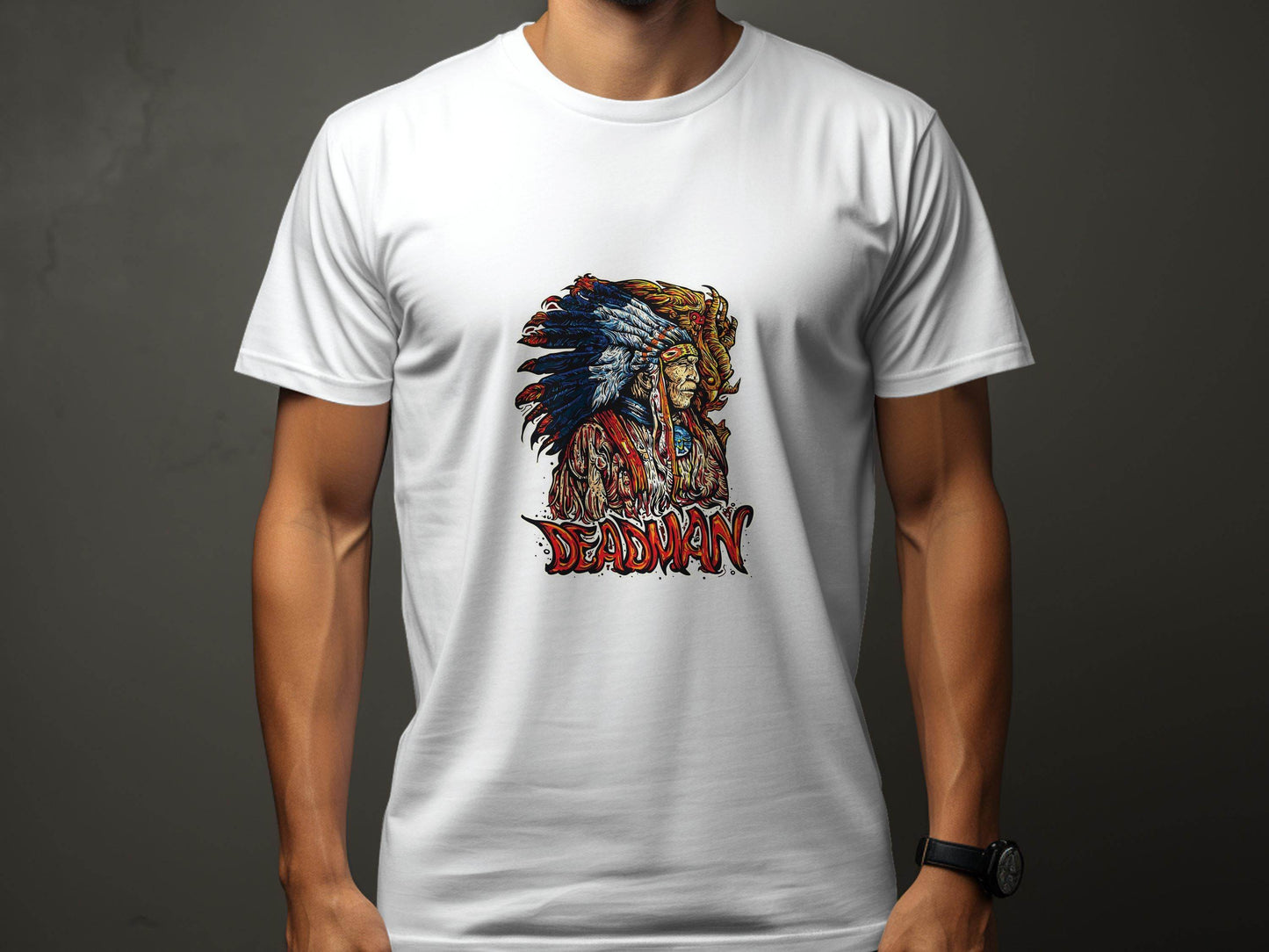 Deadman Portrait with Native American Headdress T-Shirt - Design & Vybe