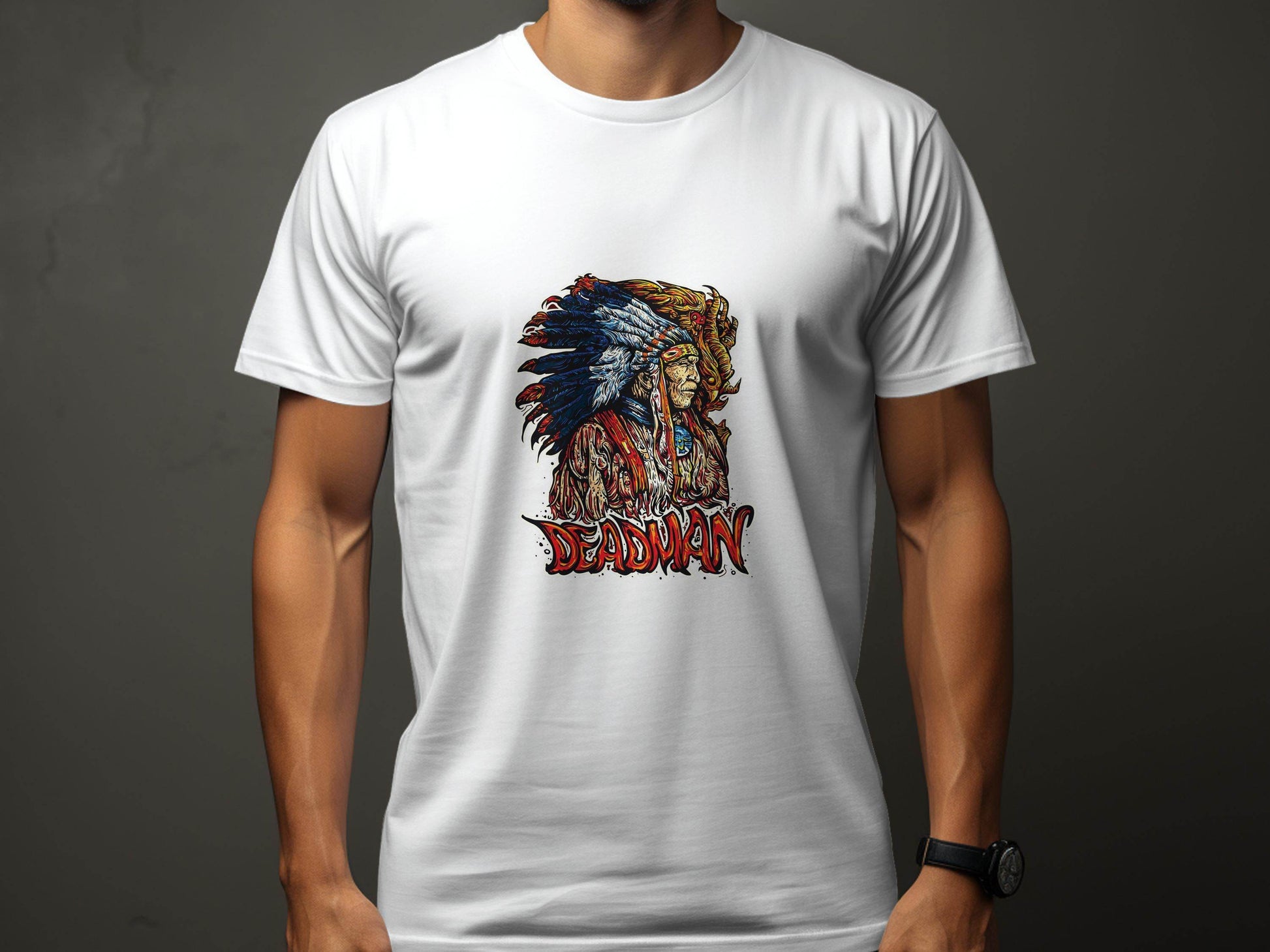 Deadman Portrait with Native American Headdress T-Shirt - Design & Vybe