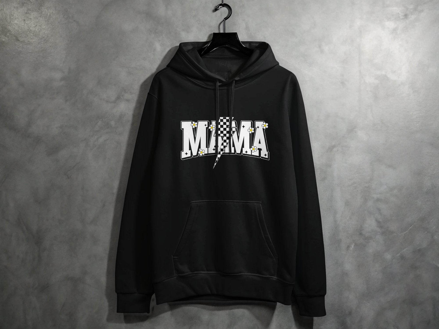 Retro Mama Checkered Bolt Floral Design Graphic Hoodie - Design & Vybe
