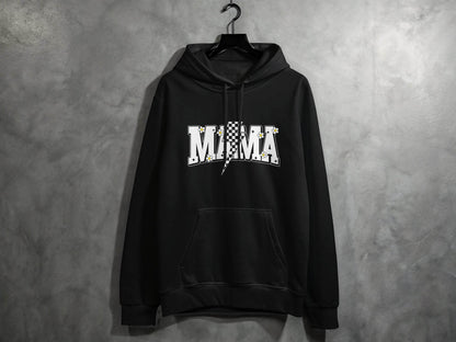 Retro Mama Checkered Bolt Floral Design Graphic Hoodie - Design & Vybe